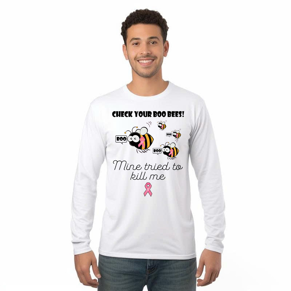 Check Your Boo Bees Long Sleeve Shirt Breast Cancer Ribbon Funny Bee Shirts Gift For Patients Basgiathsweatshirts
