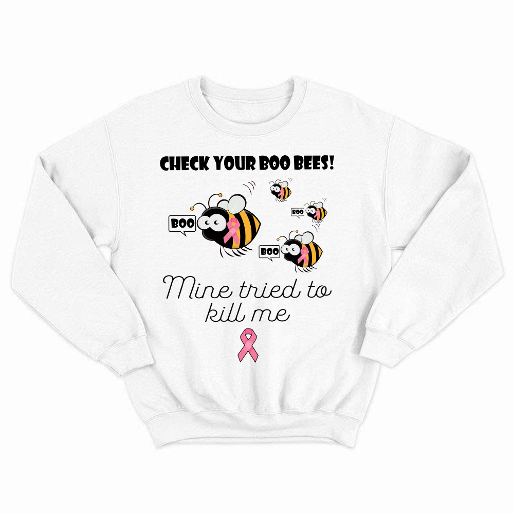 Check Your Boo Bees Sweatshirt Breast Cancer Ribbon Funny Bee Shirts Gift For Patients Basgiathsweatshirts