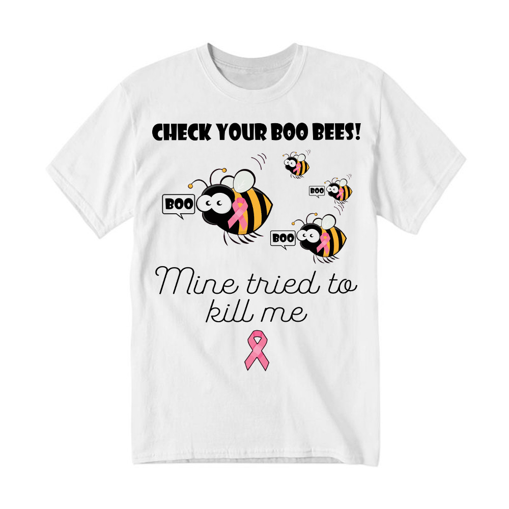 Check Your Boo Bees T-Shirt Breast Cancer Ribbon Funny Bee Shirts Gift For Patients Basgiathsweatshirts