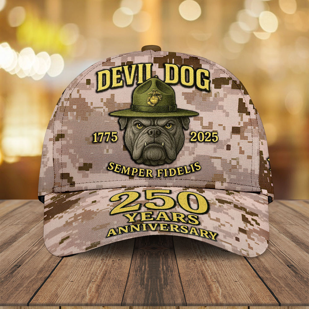 Devil Dog USMC 250 Years Anniversary Camo Hat Semper Fidelis Ball Cap Gifts For Veterans Basgiathsweatshirts