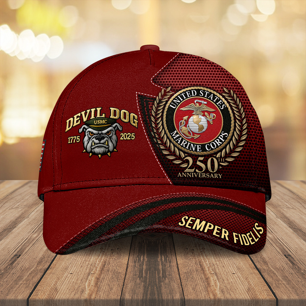 Devil Dog USMC 250 Years Anniversary Hat Semper Fidelis Marine Veteran Merch Gifts For Dad Basgiathsweatshirts
