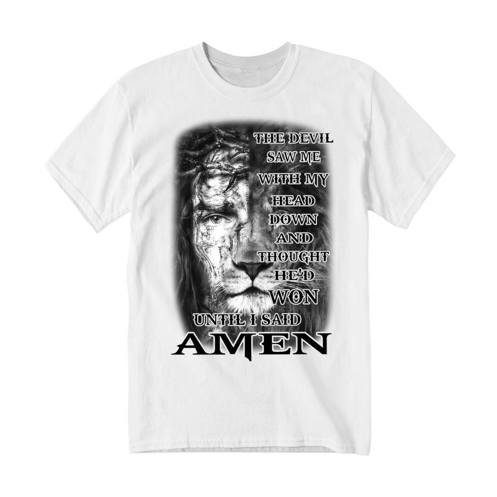 Jesus Lion Shirt Christian The Devil Saw Me With My Head Down Until I Said Amen T Shirt Basgiathsweatshirts