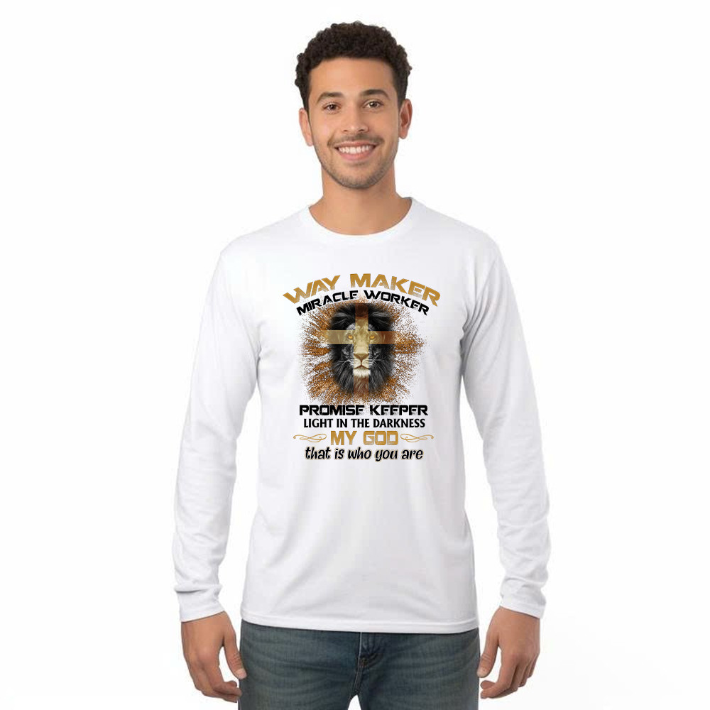 Lion Way Maker Miracle Worker Promise Keeper Long Sleeve Shirt Mens Christian Shirt Gifts For Men Basgiathsweatshirts