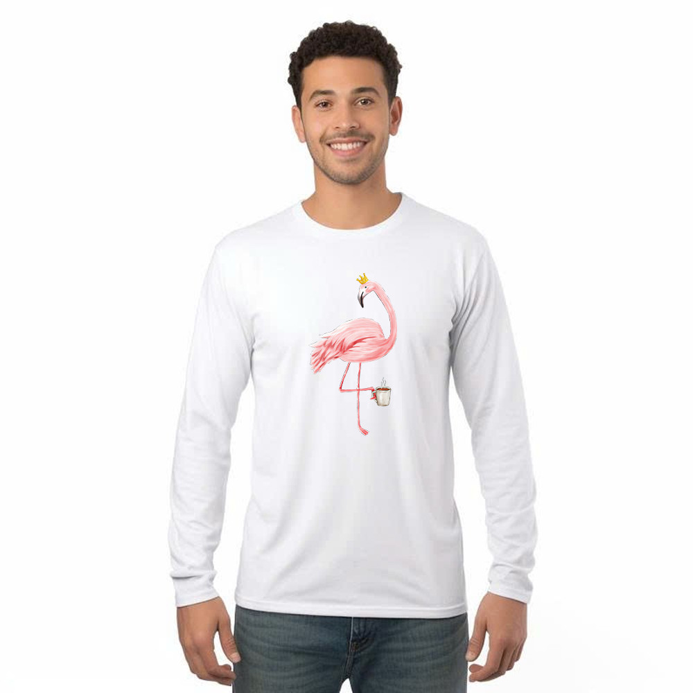 Queen Flamingo With Coffee Shirt Cute Animal Ladies Long Sleeve Shirt Gift For Coffee Lovers Basgiathsweatshirts