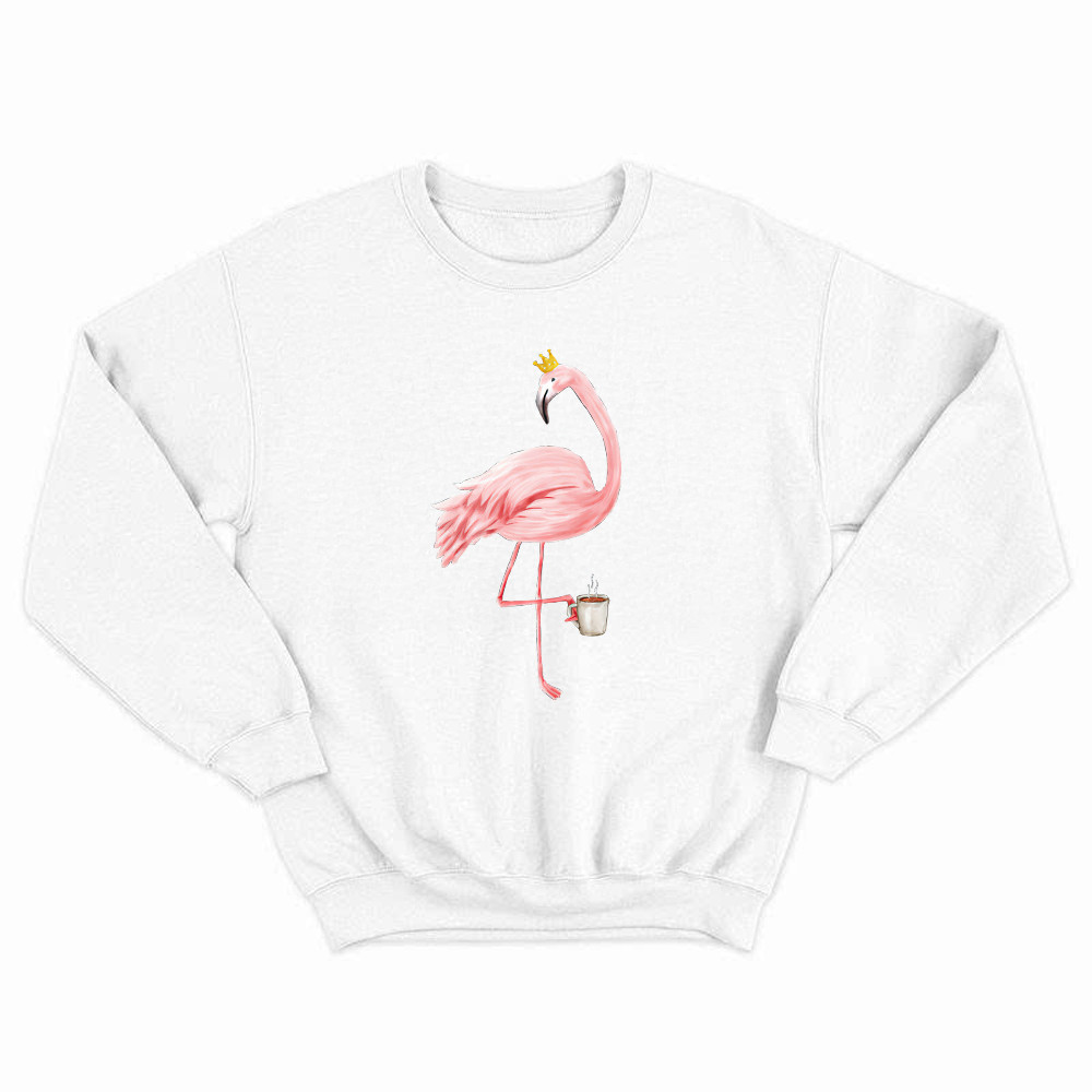 Queen Flamingo With Coffee Shirt Cute Animal Ladies Sweatshirt Gift For Coffee Lovers Basgiathsweatshirts