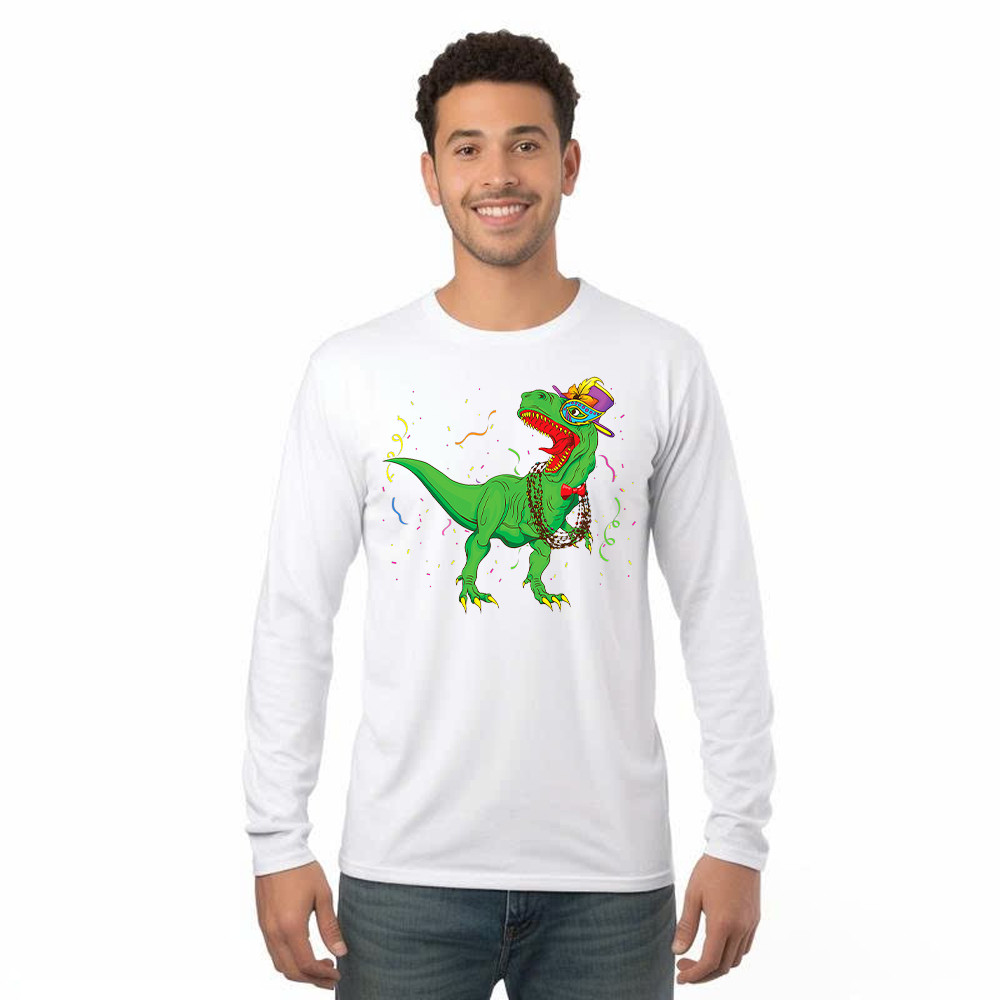 T-Rex Mardi Gras Shirt Dinosaur Lovers Party Long Sleeve Shirt Mardi Gras Themed Gifts Basgiathsweatshirts