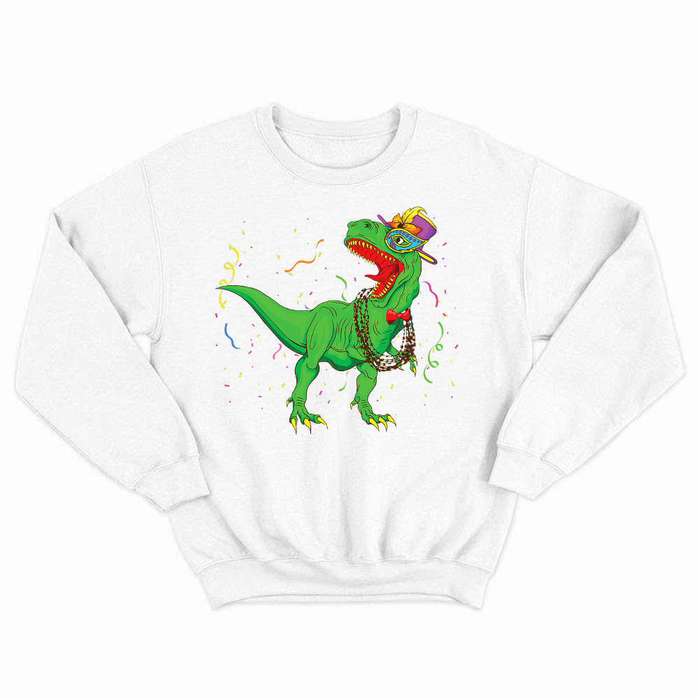 T-Rex Mardi Gras Shirt Dinosaur Lovers Party Sweatshirt Mardi Gras Themed Gifts Basgiathsweatshirts