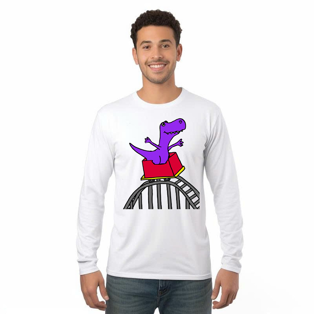T-Rex Riding Roller Coaster Long Sleeve Shirt Funny Cute Graphic Tee Shirt Apparel Gifts For Him Basgiathsweatshirts