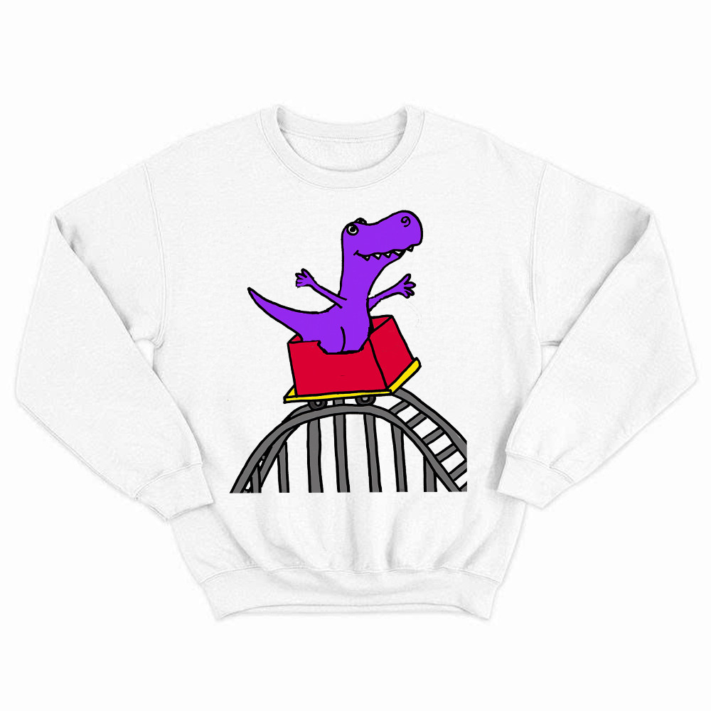 T-Rex Riding Roller Coaster Sweatshirt Funny Cute Graphic Tee Shirt Apparel Gifts For Him Basgiathsweatshirts