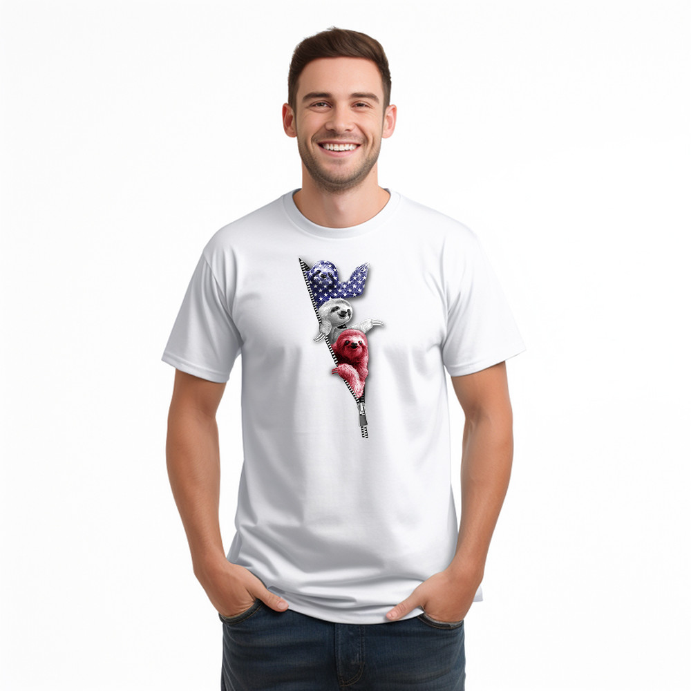 Three Sloths American T-Shirt Patriotic Cute Sloths Tee Shirt 4Th Of July Gift For Siblings Basgiathsweatshirts