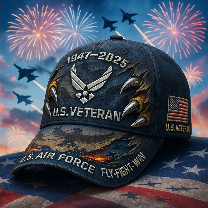United States Air Force Veteran Hat 1947 2025 Fly Fight Win America Flag Cap Gifts For Friends Basgiathsweatshirts