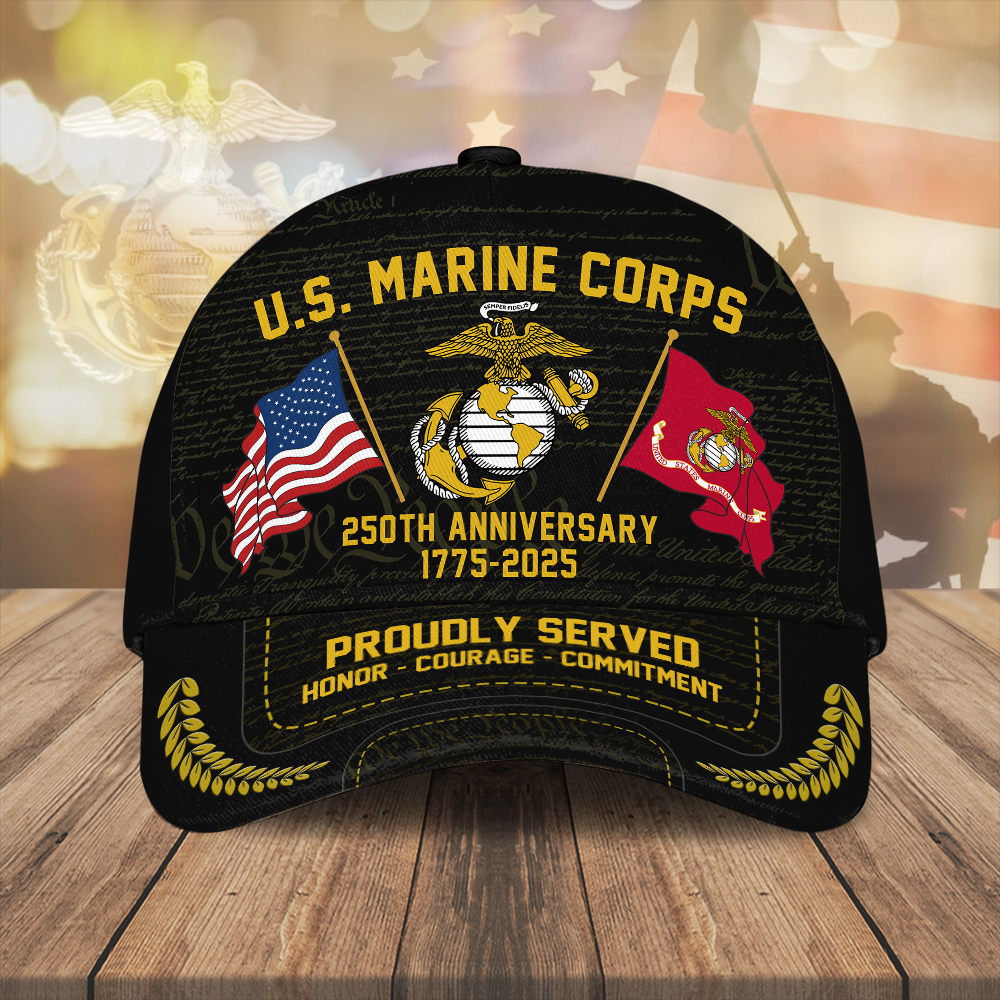 US Marine Corps 250th Anniversary Hat Proudly Served Honor Courage Commitment Merch Gifts Basgiathsweatshirts