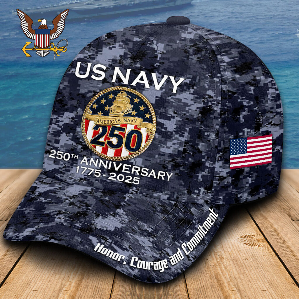 US Navy 250th Anniversary Camo Hat Honor Courage And Commitment Navy Veteran Merch Gifts Basgiathsweatshirts