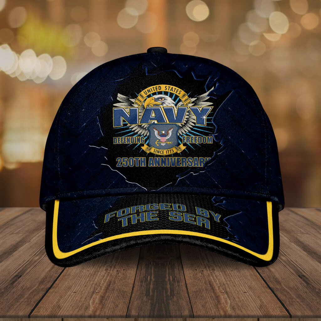 US Navy 250th Anniversary Hat Defending Freedom Forged By The Sea USN Merch Gifts Basgiathsweatshirts