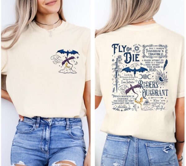 Fly or Die T-Shirt Fantasy Academy Dragon Rider Tee, Book Inspired Unisex Gift for Readers